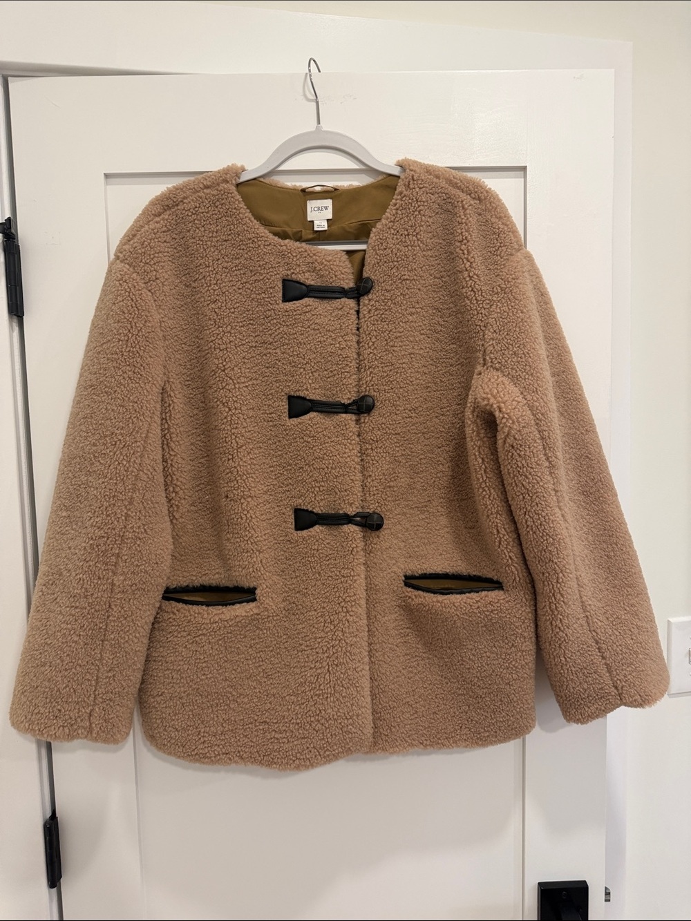 J.Crew Sherpa Fleece Toggle Jacket Faux Fur Teddy Coat Camel Toggle Medium